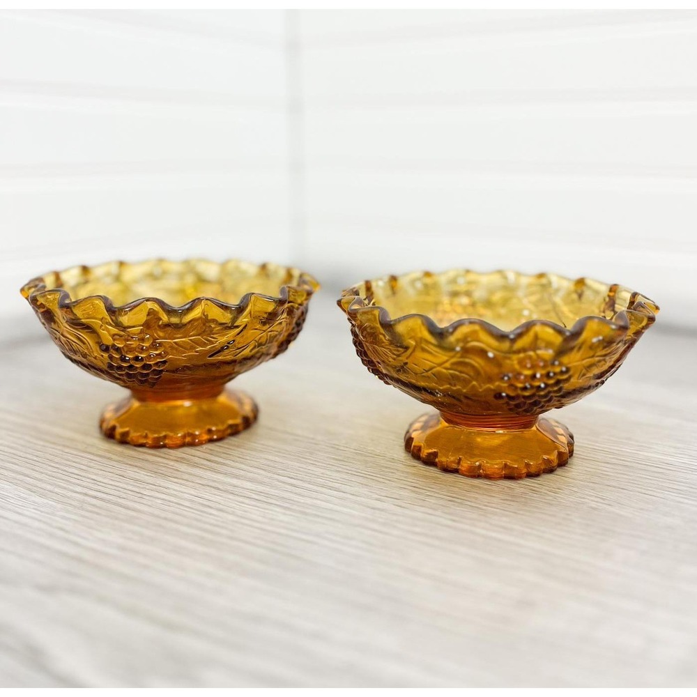 Vintage Amber Depression Glass Candlestick Set - Orange Glass